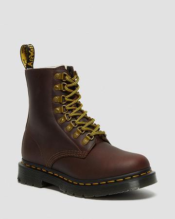 Women's Dr Martens 1460 Pascal DM's Wintergrip Leather Lace Up Boots Brown | AU 184AHK